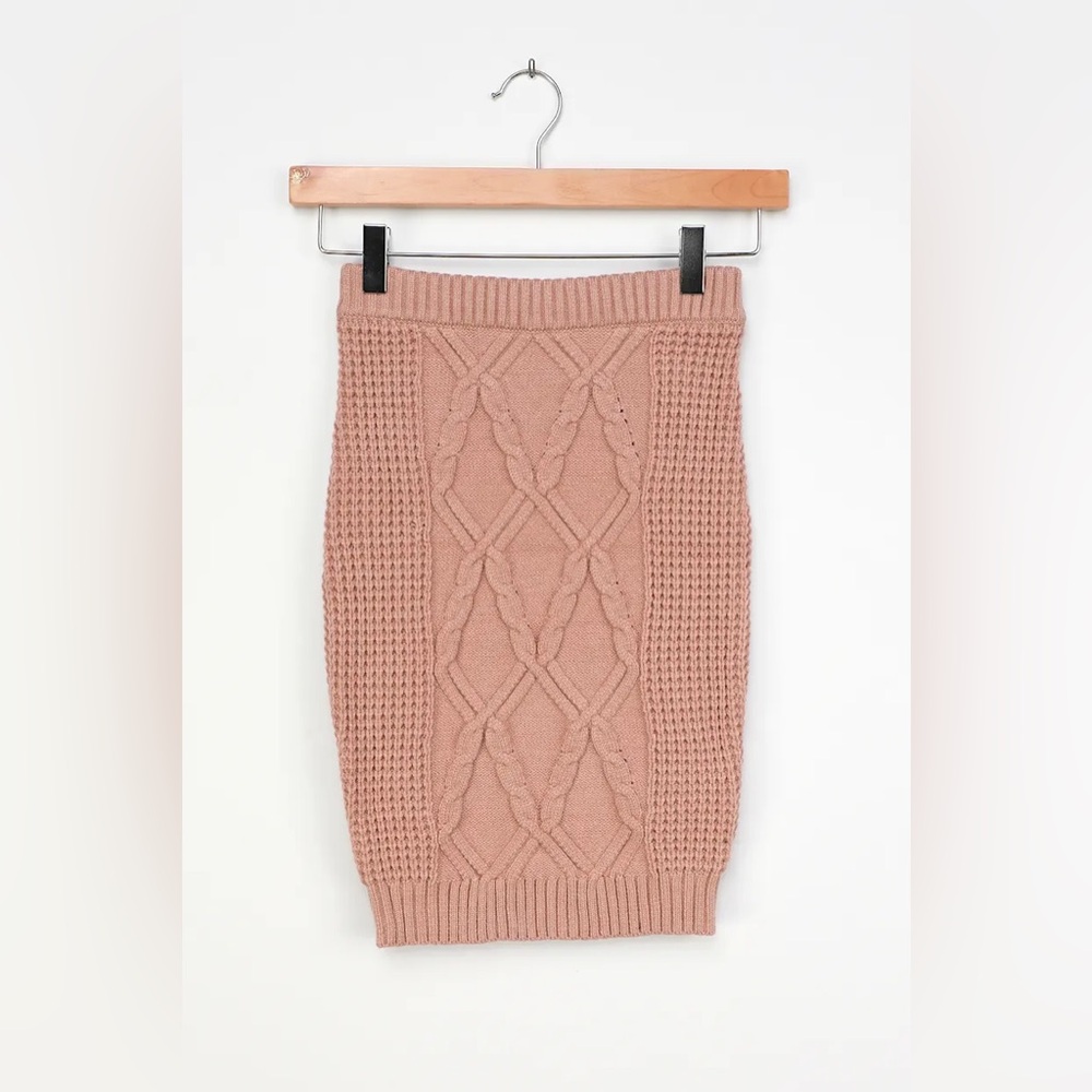 Lulu's Blush Pink Cable Knit Sweater and Skirt Two Piece Set - Picture 15 of 16